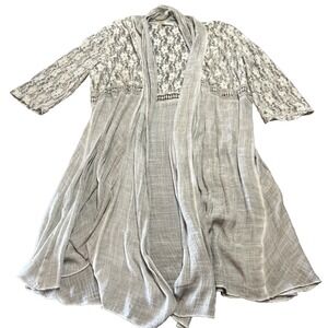 Simply Couture Lace Kimono Women 1X Beige Cardigan Gauzy Lagenlook Boho
